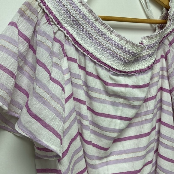 NWT LANE BRYANT SMOCKED OFF THE SHOULDER TOP 18/20 pink, white and purple color - Picture 11 of 12